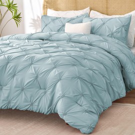 BEDELITE Light Blue Queen Comforter Set - 3 Pieces Boho Pintuck Bedding Comforter Sets, Lightweight Soft & Warm Bed Comforter Queen with 2 Pillowcases for All Season