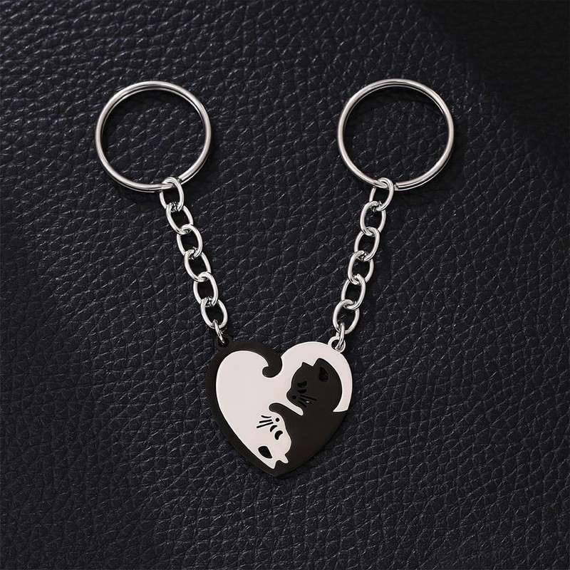 LKCCTK Pair Keychain, Couple Keyring, Cat, Heart Shape, Cute, Fashionable,