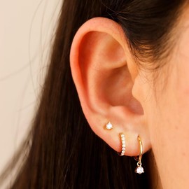 ASCOMY Gold Hoop Earrings for Women Gold Earrings Set 14K Gold Plated 3 Pairs Cubic Zirconia Stud CZ Circle Hoop Earring Diamond Pendant Earrings Dainty Earring Set Jewelry Gifts for Women Teen Girls