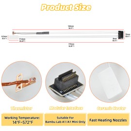 XIFOWE Heating Assembly Kit for A1/A1 Mini, High Temperature Sensors and Ceramic Heater Assemblies, Thermistor Kit Quick Module Replacement Assembly for Bambu Lab 3D Printer Accessories