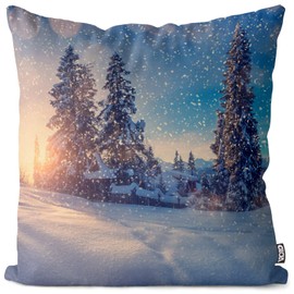VOID Winter Landscape Ski Snow Cushion Cover Sofa Cushion Decorative Christmas Winter Christmas Decoration Cushion Size: 50 x 50 cm