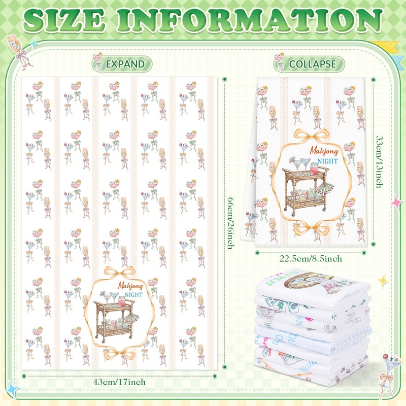Windkream 8 Pcs Mahjong Cocktail Kitchen Towels Dish Towels, 18