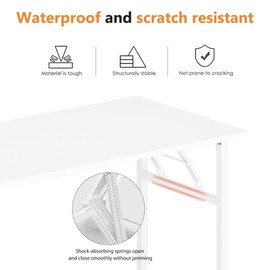 DlandHome Folding Desk Computer Desk 47inches Large No Install Needed Folding Table Workstation for Home Office White White