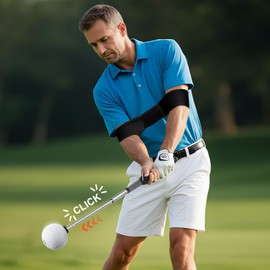 5-in-1 Retractable Golf Swing Training Aid, Indoor & Outdoor Practice Golf Swing Trainer with Arm Band Right/Left-Handed Swing Mechanics for Beginners & Tempo Training for Advanced, Click Feedback