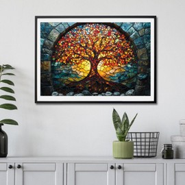 Wooden Puzzles for Adults, Mosaic Tree of Life Jigsaw Puzzles 200pcs, Medium, Unique Shape Adult Puzzles, Irregular Creative Gift for Family Game(10.9 * 7.3 in)