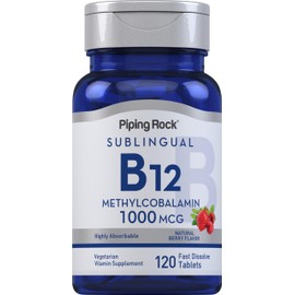 Piping Rock Vitamin B12 1000 mcg Sublingual | 120 Tablets | as Methylcobalamin | Berry Flavor | Vegetarian, Non-GMO, Gluten Free Supplement