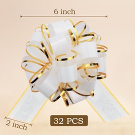Heytimi 32 Pcs Pull Bows for Gift Wrapping, 6 Inch Large Gift Bow for Presents Package Ribbon Bows Bulk for Gift Baskets Christmas Wedding Party Decor (Rose White)