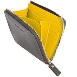 RafiCaro Women's Mini Wallet, Prevents Bills Breaking, Large Capacity, Card Slot, Coin Purse, Small, L-Shaped Zipper, Thin, Compact, grey/yellow