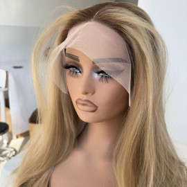 MISSWEN T Lace Frontal Wigs Long Straight Heat Resistant Synthetic Hair Mixed Blonde