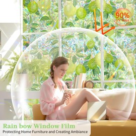 Window Privacy Film Stained Glass Rainbow Window Film with Installation Kits, 3D Static Cling Decorative Windows Decals, UV Blocking & Heat Control Non-Adhesive (Lemon, 11.8"x78.7")