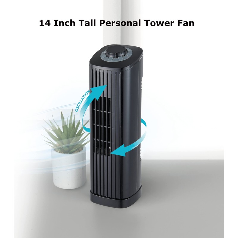 Optimus F-7348BK-F F-7348 3-Speed 50-Watt 14-in. Portable Ultra-Slim Desktop Oscillating
