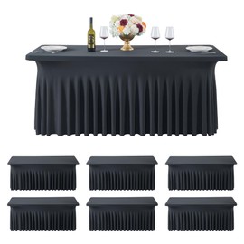 6 pk 6ft Spandex Black Rectangle Tablecloths for 6 Foot Tables, Wrinkle Free Fitted Table Cover 6ft Stretch Table Clothes Desk Skirt for Weddings, Parties, Banquets, and Baby Showers