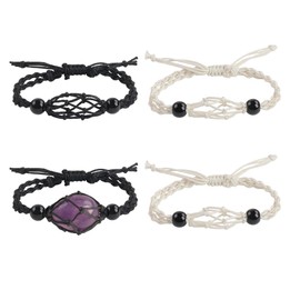 VNVETYTO 4 PCS Crystal Cage Bracelet Cord Holder Empty Stone Holder Replacement Hand-Woven Cord with Adjustable Length for Jewelry Making (Style 7)