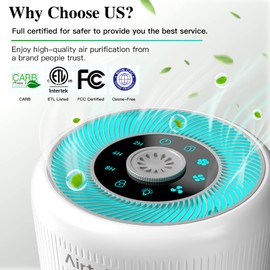 AIRTOK HEPA Air Purifier for Home Bedroom with Fragrance Sponges | 4-In-1 H13 True HEPA Air Filter for Smoke Dust Pollen Pet Dander Odors,99.97% Removal to 0.1 Microns | Ozone-Free, Night Light,Black