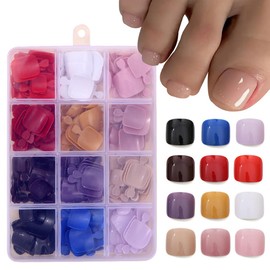288 Pcs Press On Toenails Short Square Fake Toe Nails Press Ons Set Solid Color False Toenails Full Cover Acrylic Glue on Toe Nails Reusable Glossy Artificial Toenail Kit for Women Manicure 12 Color
