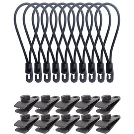 WMZOBH Tarp Clips Heavy Duty Lock Grip - 20 Pack Bungee Cords with Clips Tarps Clamps, Fasteners Clips Holder, Small Bungee Cords with Hooks 6 Inch, Tarp Tie Downs (Black)