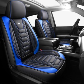 FREESOO Tundra Seat Covers 2014-2021 Full Set, Fit for Toyota Tundra Crewmax Cab, Custom Truck Seat Covers with Waterproof Faux Leather BlackBlue