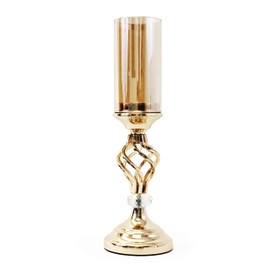 allgala 14.5" Crystal Gold Plated Tealight Votive Decorative Candle Holder with Hurrican Cover