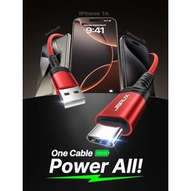 JSAUX Cable USB C [Paquete de 2, 6.6 pies], Cable USB A a USB de carga rápida para iPhone 17, iPhone Air, iPhone 17 Pro, iPhone 17 Pro Max, iPhone 16/