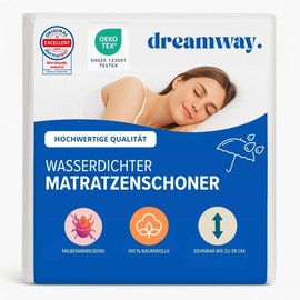 Dreamway Mattress Protector 180 x 200 cm, Waterproof and Durable Topper Made of Oeko-Tex Cotton, with 4 Corner Elastics, for Mattresses up to 28 cm Height