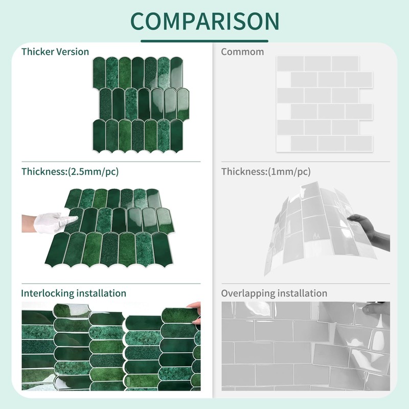 MOONFUN Peel and Stick Backsplash Tiles 10-Sheet Upgraded Thicker Design,