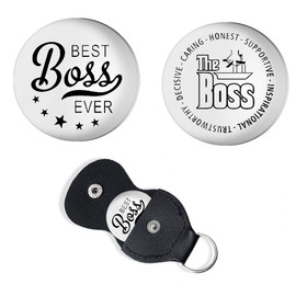Pocket Token Keychain Gifts for Women Men Boss Birthday Gifts for Women Men Bosses Day Gift Double Sided Coin with Pu Leather Keychain Retirement Farewell