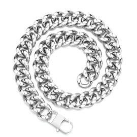 FEEL STYLE Chunky Cuban Link Chain for Men Women - 16mm Stainless Steel Silver Chain Necklace for Women Men - Dainty Silver Choker Thick Trendy Punk Hip Hop Cuban Chain Jewelry - 16inch