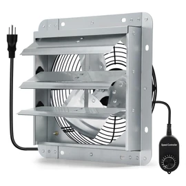 Hipoilk 12 Inch Shutter Exhaust Fan with Speed Controller and Power Cord, Wall Mount Attic Fan for Greenhouses, Sheds, Garages, Chicken Coops, Barns Ventilation, 970 CFM