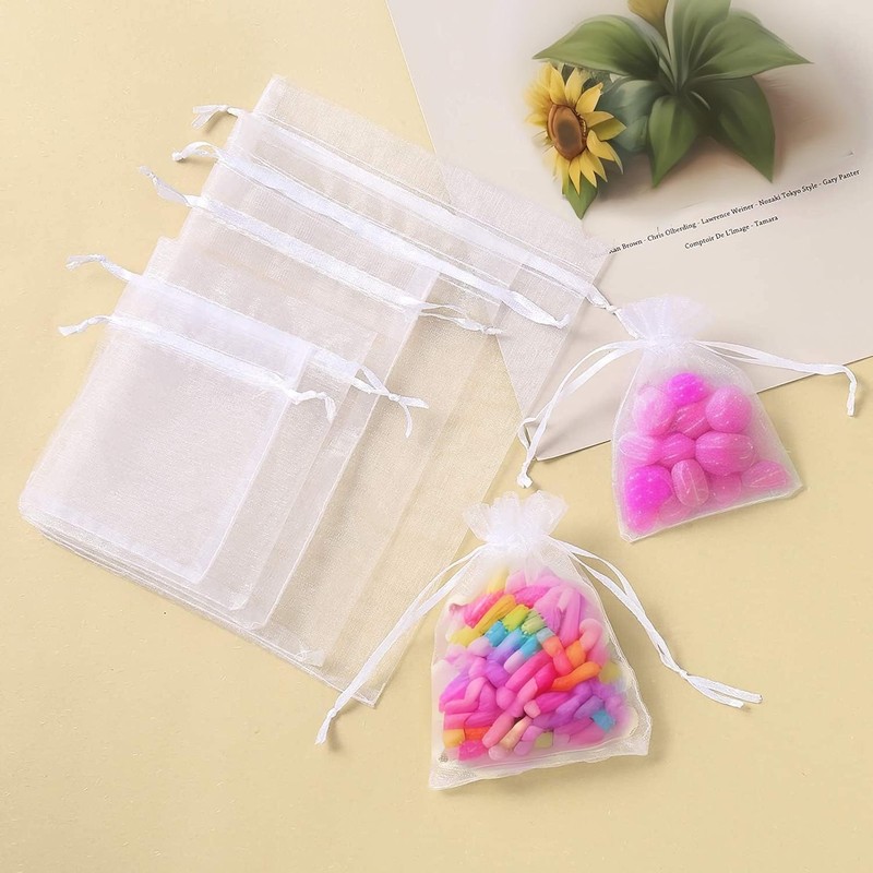 HERZWILD Pack of 100 Organza Bags Christmas Organza Bags White