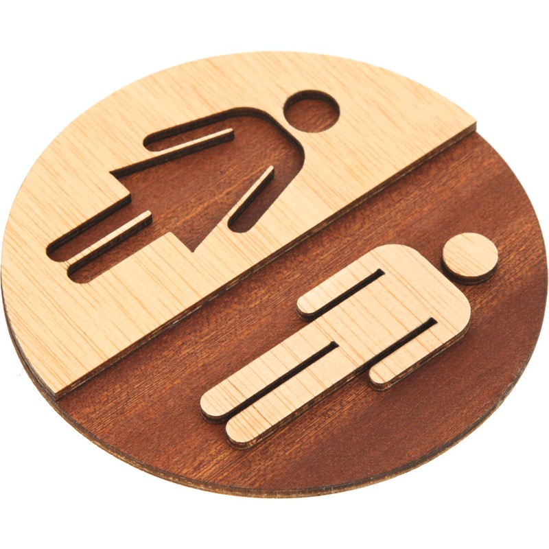 Becral - Bathroom Sign Unisex Natural Wood - 12 cm