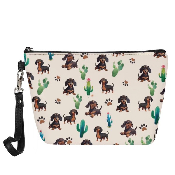 Mumeson Womens Cosmetic Bag Tropical Dachshund and Cactus Print Makeup