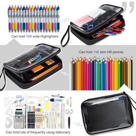 Zannaki Large Pencil Case, Clear Pencil Bag with Big Compartments, Transparent Pen Bag Wide Opening, Pencil Pouch Organizer with Sturdy Zipper, Aesthetic School Supplies for Teen Girls Boys