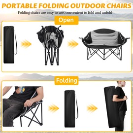 UBALANCE Folding Outdoor Camping Chairs for Adults, Heavy Duty 650LBS Double Chair Oversized Loveseat for Men Women, Portable Comfortable Lawn Chair for Sport Picnic Beach Fishing (Gray)