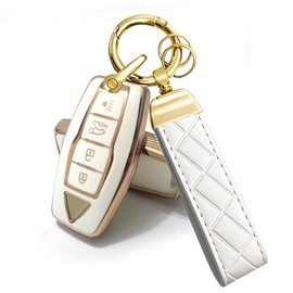 ATFIGII Car Key Fob Cover Compatible with Mitsubishi Outlander 2025 2024 2023 2022 Case TPU Protector Cover Keychain 4 Buttons Gold White