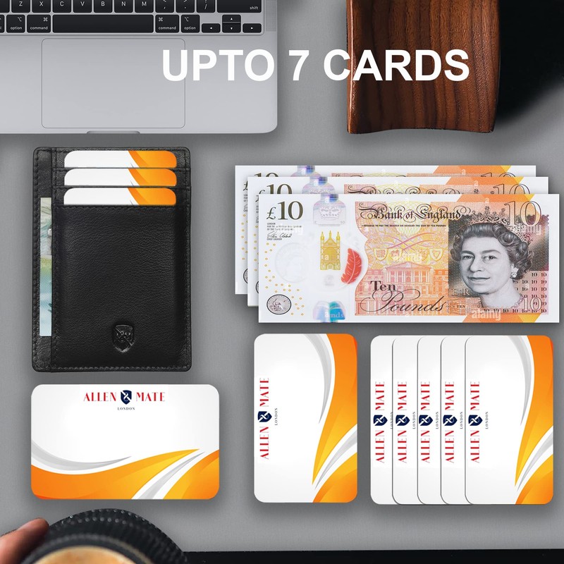 ALLEN & MATE Leather Card Holder Slim Wallet, RFID Blocking