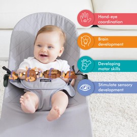 iGRATENS Baby Bouncer Toy Bar, Pram Toys for Baby Bouncer Soft & Bliss, Easy to Attach and Remove, 360°Rotating Natural Wooden Toys, Three-dimensional, Exciting Design for Curious Babies