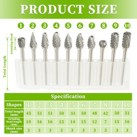 EPLZON Carbide Rotary Burr Set fit for Dremel 1/8" Shank For Metal Wood Stone Plastic Carving Cutting Cleaning Grinding Engraving (Pack of 10pcs)