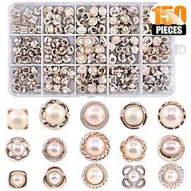 Botones surtidos de perlas de resina blanca de 150 piezas, 8 mm, 10 mm, 11 mm, botón de costura clásico vienen con estuche de almacenamiento para manualidades, ropa, vestido de boda y