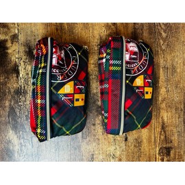 Estée Lauder Lot of 2 ESTEE LAUDER Red Plaid Tartan 7 pc Makeup Bag w/Travel Sample Products