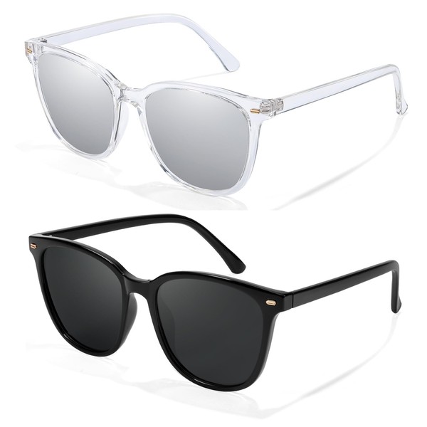 SIPHEW 2PCS Polarised Sunglasses Womens Classic Trendy Ladies Sunglasses with