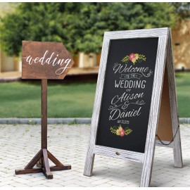 Rustic Vintage Wooden Whitewashed Magnetic A-Frame Chalkboard / Sidewalk Chalkboard Sign / Large 40" x 20" Sturdy Sandwich Board / A Frame Restaurant Message Board Display (Classic)