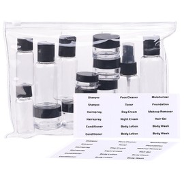 Sichler Beauty Zip pocket with 12 cosmetic containers for flight carry-on luggage, transparent