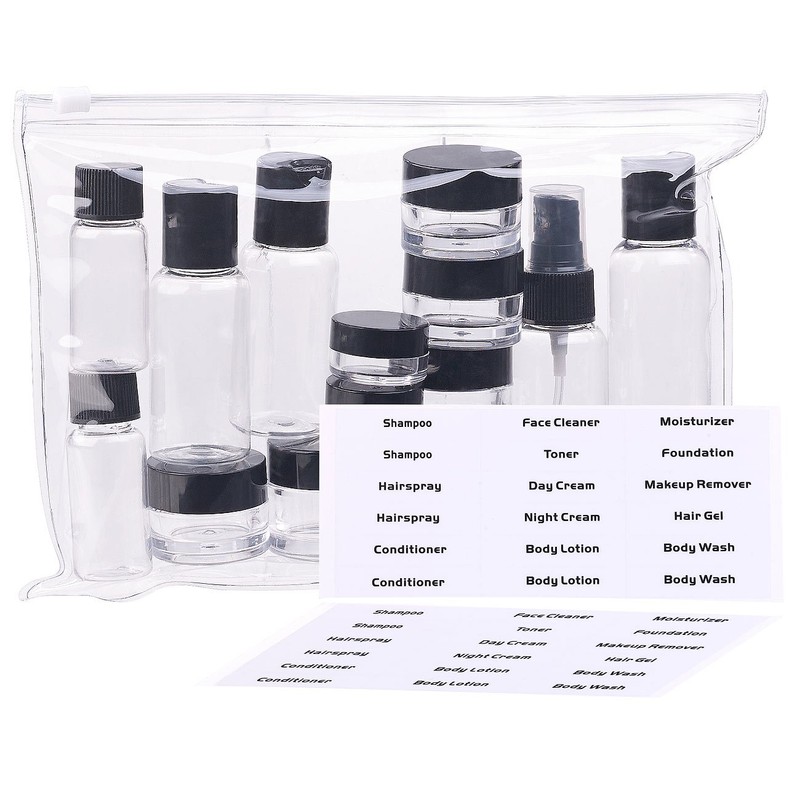 Sichler Beauty Zip pocket with 12 cosmetic containers for flight