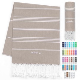 LeStoff Turkish Hammam Towel - Quick Drying & Lightweight Peshtemal for Beach, Sauna, Bath, Travel, Yoga & Camping Sand-Proof Blanket 100% Organic Cotton Eco-Friendly (95 x 180 cm, Beige)