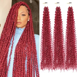 Curly Crochet Hair Extensions Burgundy Passion Twist Braids 24Inch Long Curly Braiding Hair 3Packs Spring Crochet Braids Hair Extensions Goddess Box Braids for Black Women(24",900#)