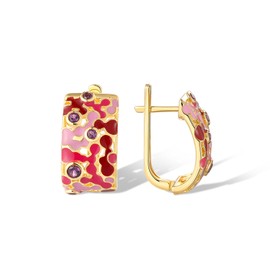 Santuzza Sterling Silver Enamel Pink Mosaic Pattern Earrings Created Purple Nano Spinel Openwork Dangle Earrings for Women