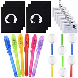 GOLDGE UV Stift Mitgebsel Kindergeburtstag Gastgeschenke Jungen Mädchen, 6 Zauberstifte Kinder UV Licht + 6 Notizbuch + 6 Lupen + 6 Detektivausweise, Stift Unsichtbar