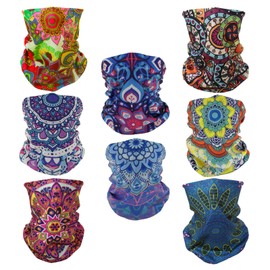 SMEHCF 8 Multipurpose Bandanas for Women Men Headband Balaclava Hair Head Scarf Face Half Airsoft Paintball Mask Neck Gaiters Breathable Reusable Washable Bohemian Lotus Red Blue Yellow