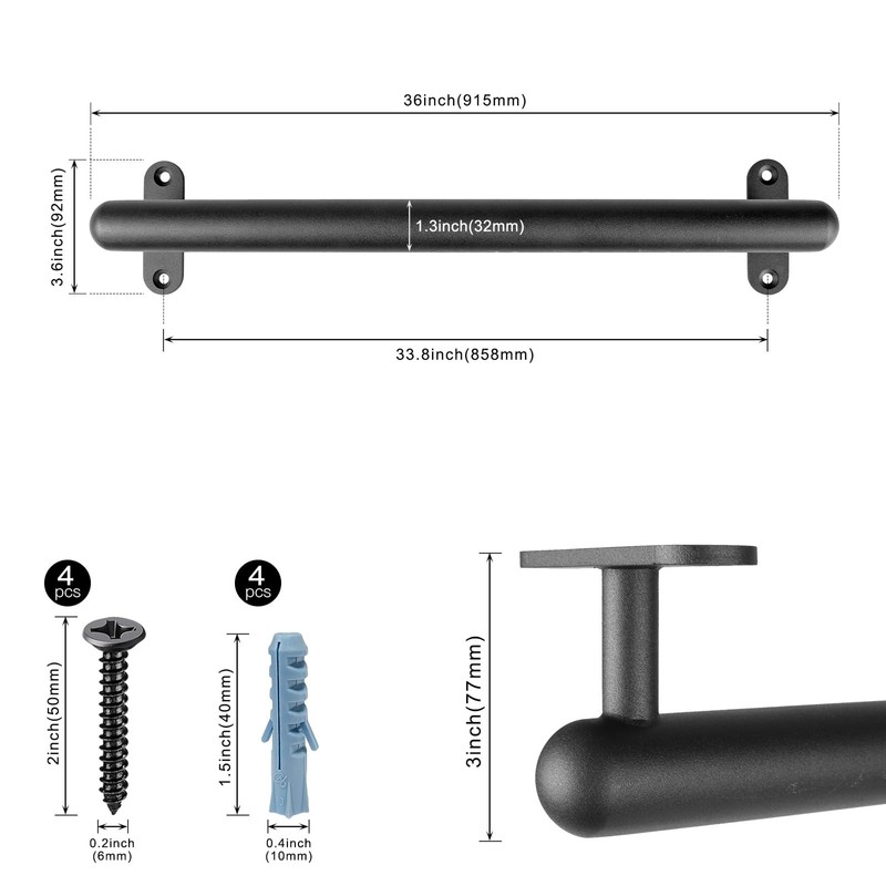 Dolibest 36 Inch Wall Mount Metal Handrail, Staircase Step Handrail,