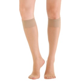 Paralinda 6 Pairs Women's Sheer Knee High Stockings with Comfort Top (Nude,One Size)